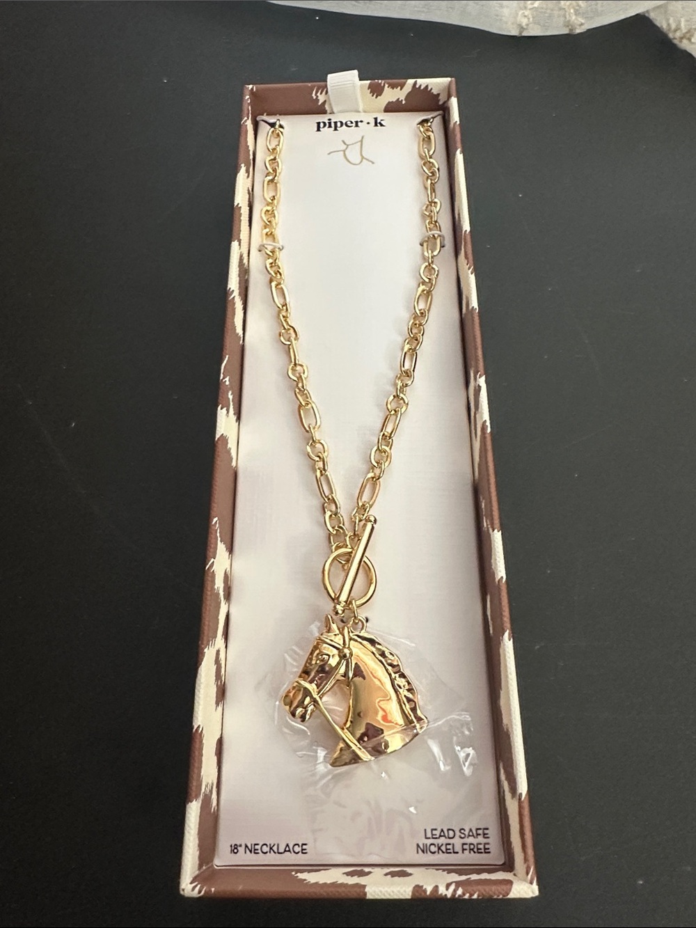 Piper K gold 18” necklace with horse charm